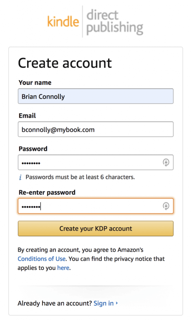 Create an Amazon Kindle Direct Publishing Account
