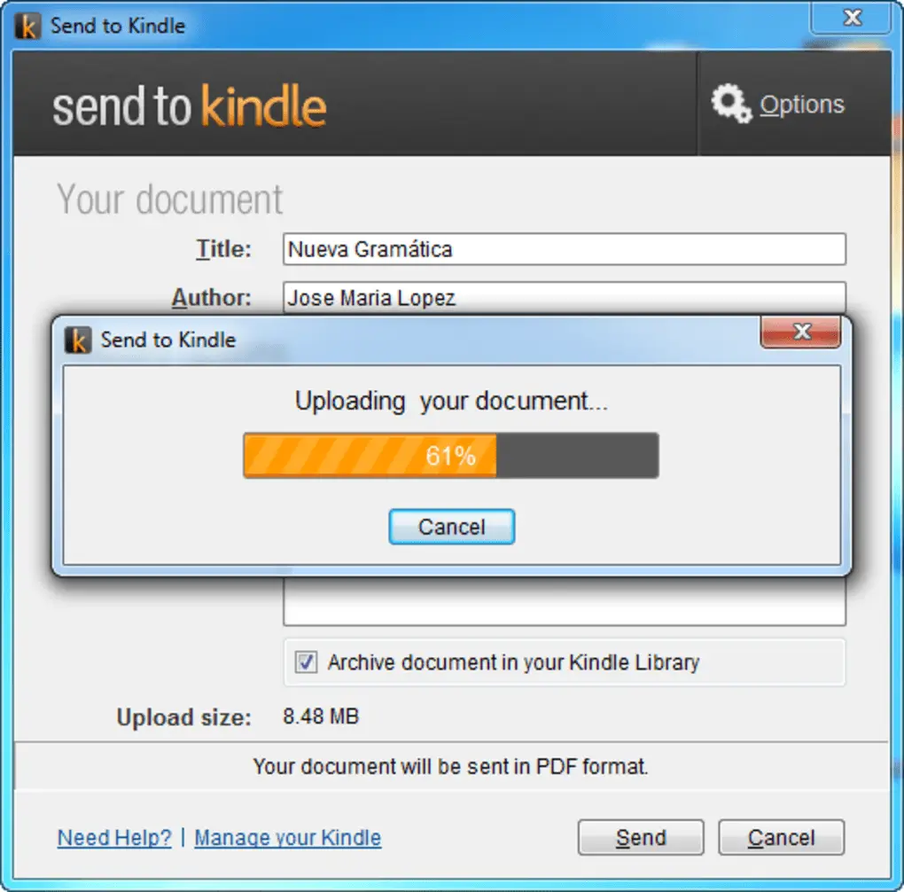 send a file to kindle