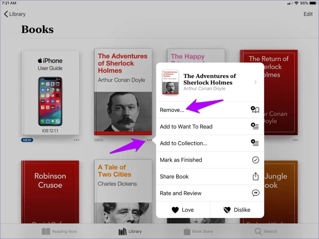 remove book from apple books