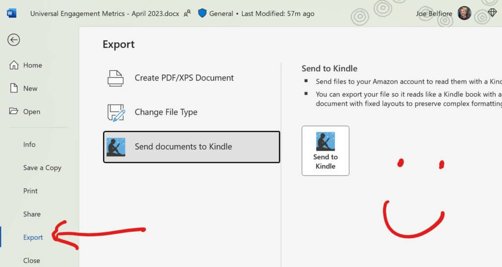 MS Word Export to Kindle Feature