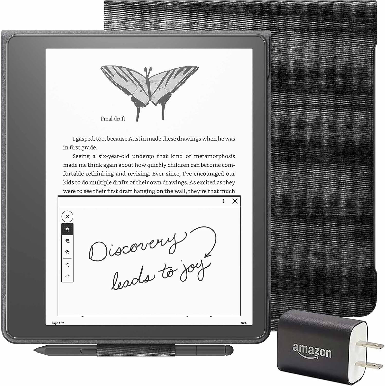 Kindle Scribe Essentials Bundle 64GB, Premium Pen, Fabric Folio Cover with  Magnetic Attach and Power Adapter