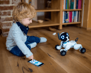 Toddler and a Robot Dog