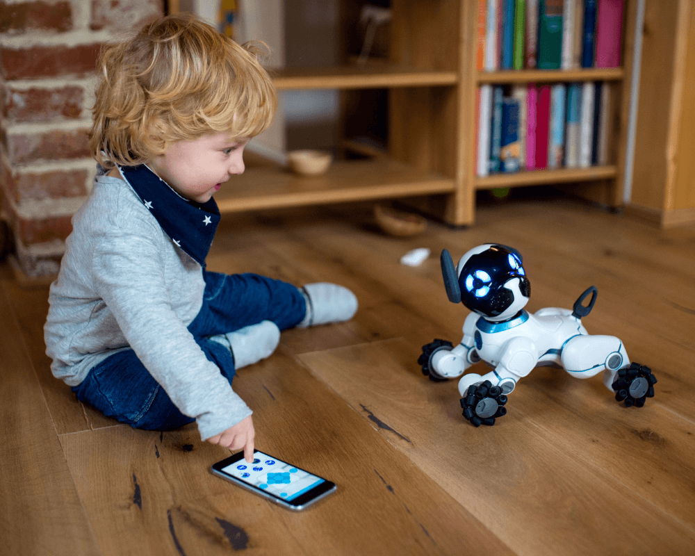 Toddler and a Robot Dog